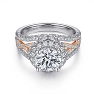 Delicacy - 14K White-Rose Gold Round Halo Diamond Engagement Ring
