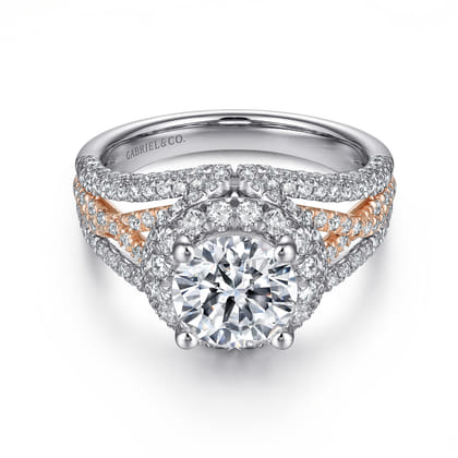 Delicacy - 14K White-Rose Gold Round Halo Diamond Engagement Ring