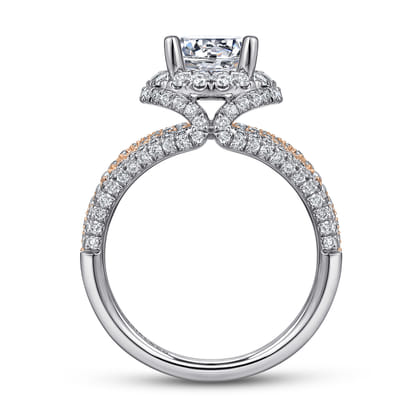 Delicacy - 14K White-Rose Gold Round Halo Diamond Engagement Ring