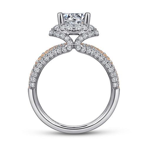Delicacy - 14K White-Rose Gold Round Halo Diamond Engagement Ring - 1.05 ct - Shot 2