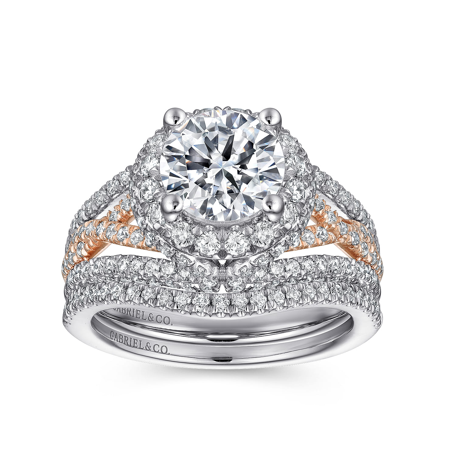 Delicacy - 14K White-Rose Gold Round Halo Diamond Engagement Ring