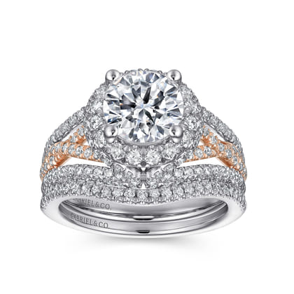 Delicacy - 14K White-Rose Gold Round Halo Diamond Engagement Ring