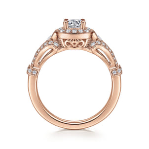 Delilah - Vintage Inspired 14K Rose Gold Cushion Halo Round Complete Diamond Engagement Ring