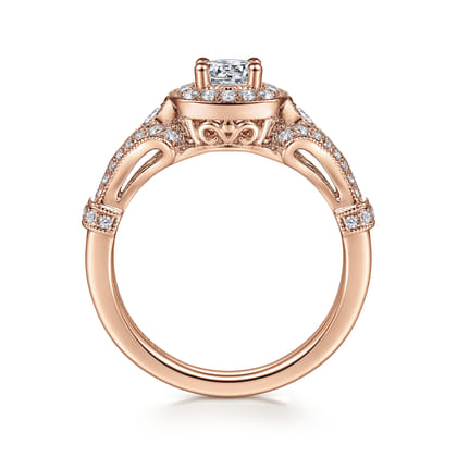 Delilah - Vintage Inspired 14K Rose Gold Cushion Halo Round Complete Diamond Engagement Ring