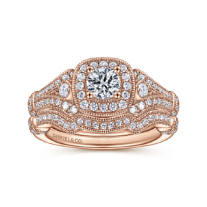 Delilah - Vintage Inspired 14K Rose Gold Cushion Halo Round Complete Diamond Engagement Ring