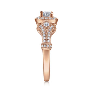 Delilah - Vintage Inspired 14K Rose Gold Cushion Halo Round Complete Diamond Engagement Ring