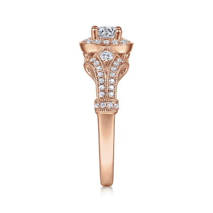 Delilah - Vintage Inspired 14K Rose Gold Cushion Halo Round Complete Diamond Engagement Ring
