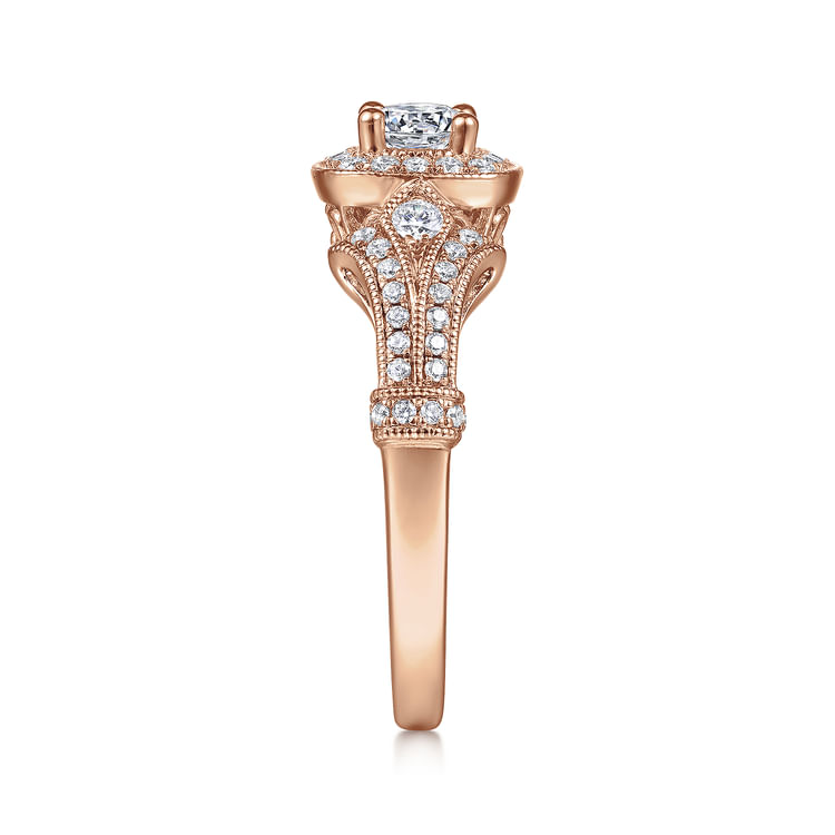 Delilah - Vintage Inspired 14K Rose Gold Cushion Halo Round Complete Diamond Engagement Ring