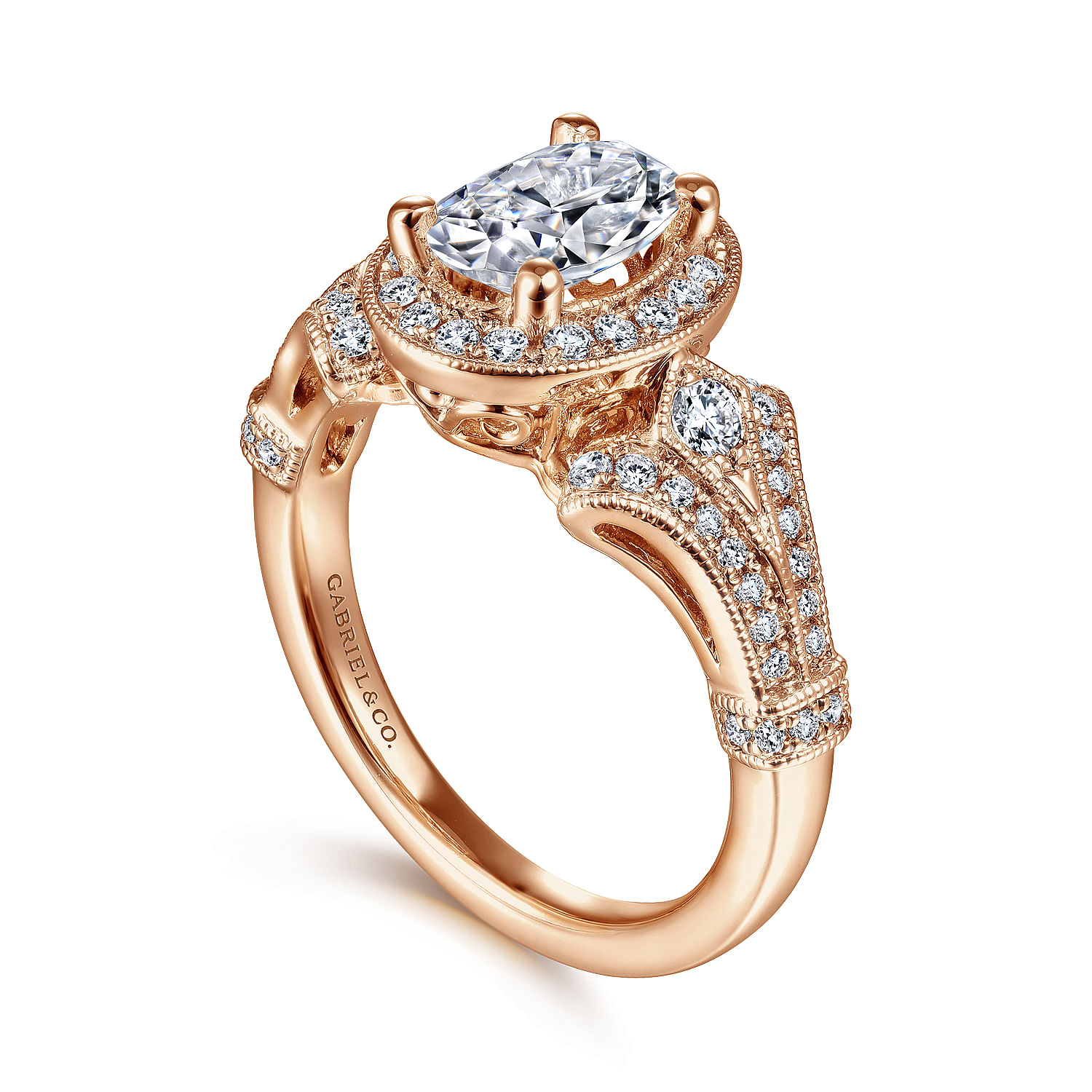 Delilah - Vintage Inspired 14K Rose Gold Oval Halo Diamond Engagement Ring - 0.38 ct - Shot 3