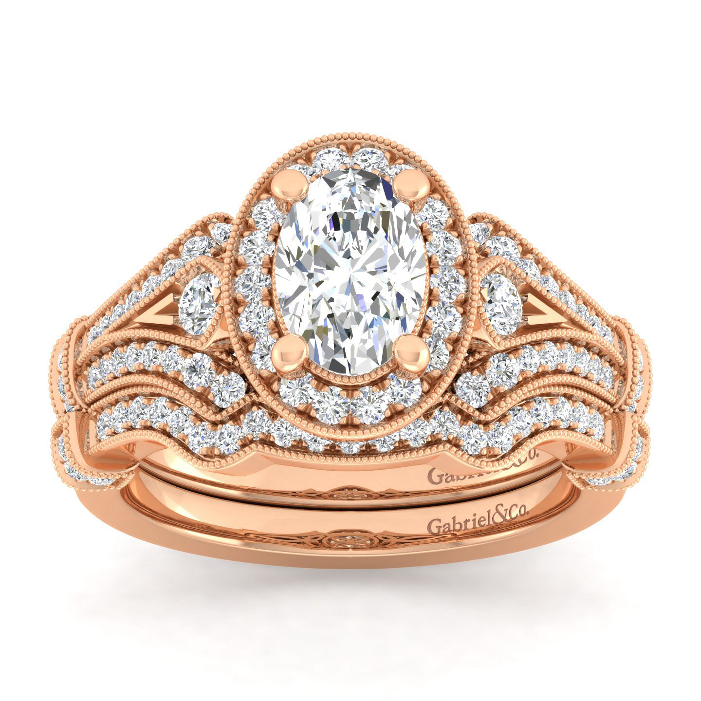 Delilah - Vintage Inspired 14K Rose Gold Oval Halo Diamond Engagement Ring - 0.38 ct - Shot 4