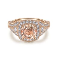 Delilah - Vintage Inspired 14K Rose Gold Round Halo Morganite and Diamond Engagement Ring