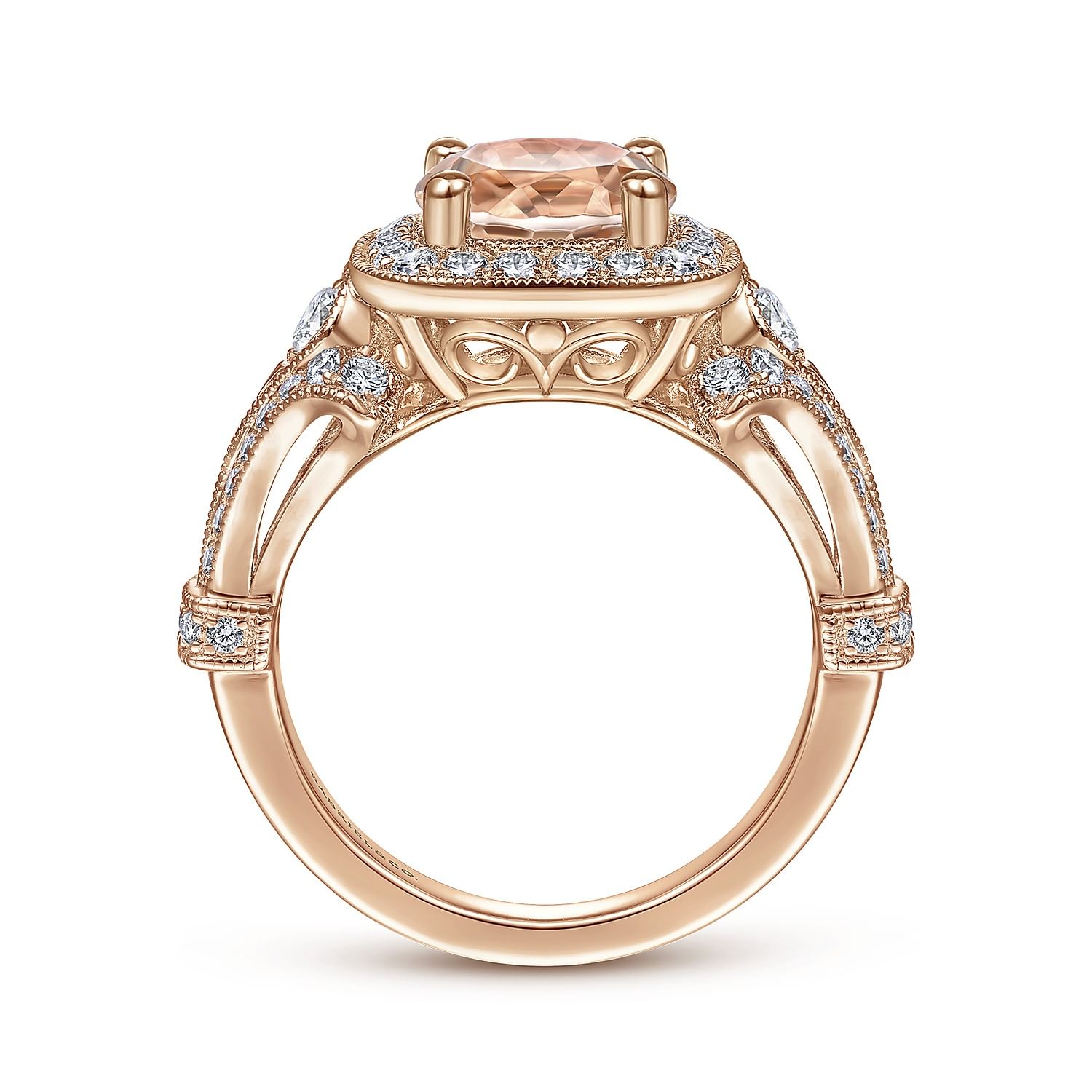 Delilah - Vintage Inspired 14K Rose Gold Round Halo Morganite and Diamond Engagement Ring