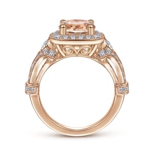 Delilah - Vintage Inspired 14K Rose Gold Round Halo Morganite and Diamond Engagement Ring