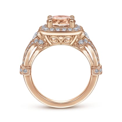 Delilah - Vintage Inspired 14K Rose Gold Round Halo Morganite and Diamond Engagement Ring