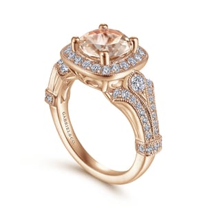 Delilah - Vintage Inspired 14K Rose Gold Round Halo Morganite and Diamond Engagement Ring