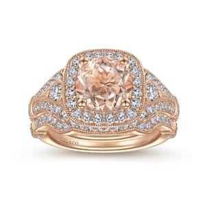 Delilah - Vintage Inspired 14K Rose Gold Round Halo Morganite and Diamond Engagement Ring