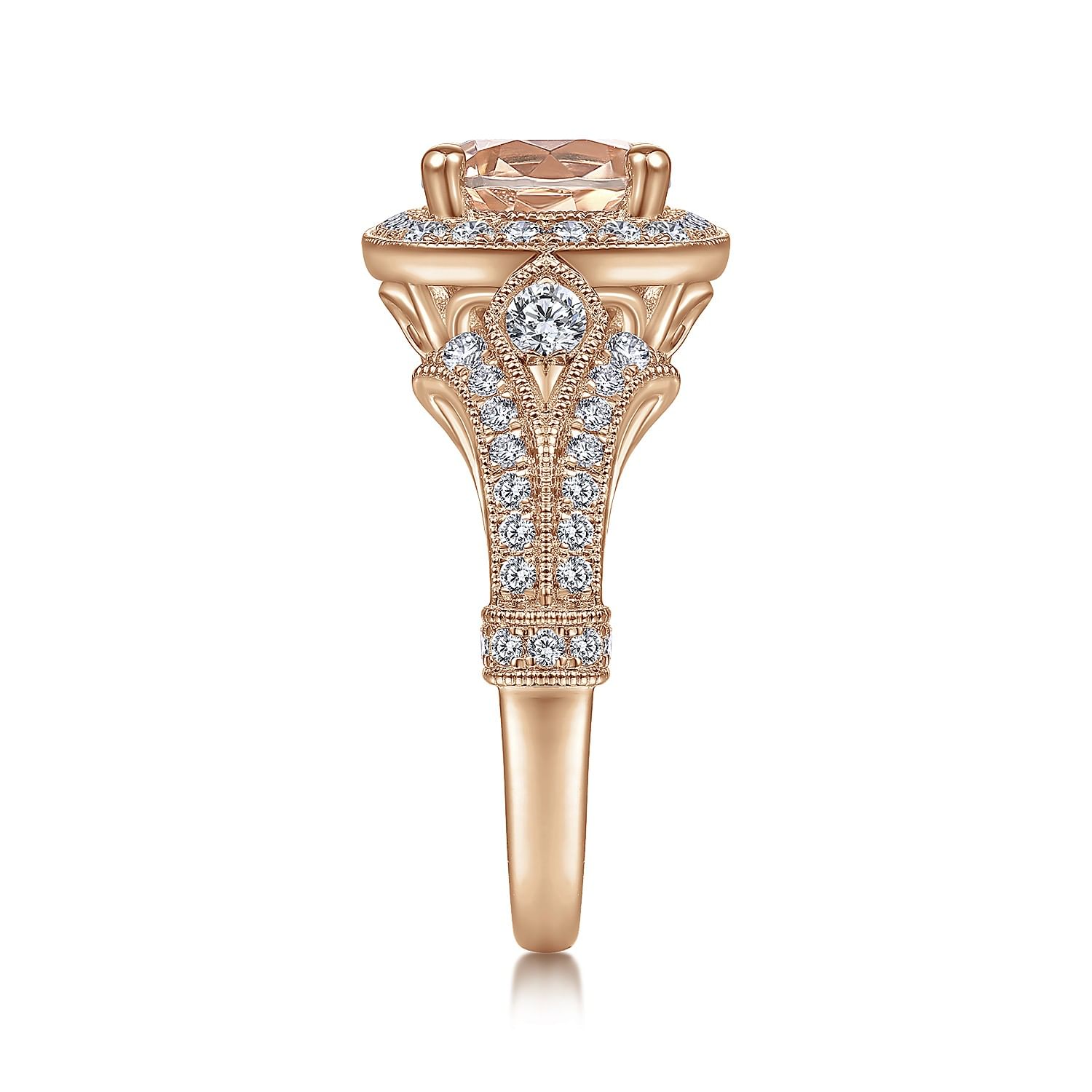 Delilah - Vintage Inspired 14K Rose Gold Round Halo Morganite and Diamond Engagement Ring
