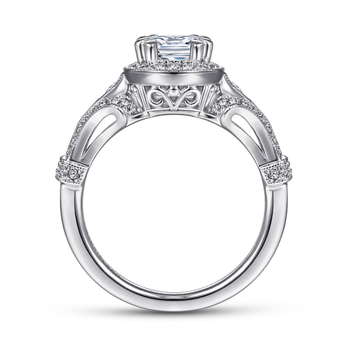 Delilah - Vintage Inspired 14K White Gold Cushion Halo Diamond Engagement Ring - 0.34 ct - Shot 2
