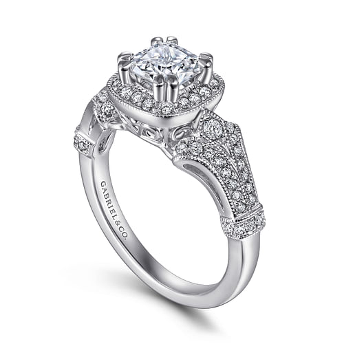 Delilah - Vintage Inspired 14K White Gold Cushion Halo Diamond Engagement Ring - 0.34 ct - Shot 3