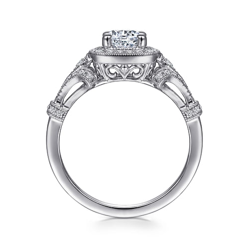 Delilah - Vintage Inspired 14K White Gold Cushion Halo Round Diamond Engagement Ring - 0.32 ct - Shot 2