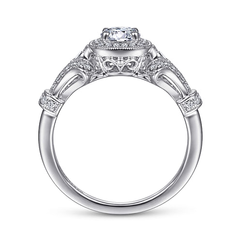 Delilah - Vintage Inspired 14K White Gold Cushion Halo Round Diamond Engagement Ring - 0.25 ct - Shot 2