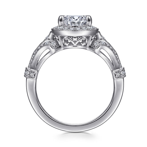 Delilah - Vintage Inspired 14K White Gold Pear Shape Halo Diamond Engagement Ring - 0.38 ct - Shot 2