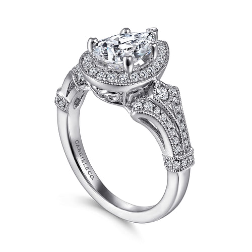 Delilah - Vintage Inspired 14K White Gold Pear Shape Halo Diamond Engagement Ring - 0.38 ct - Shot 3