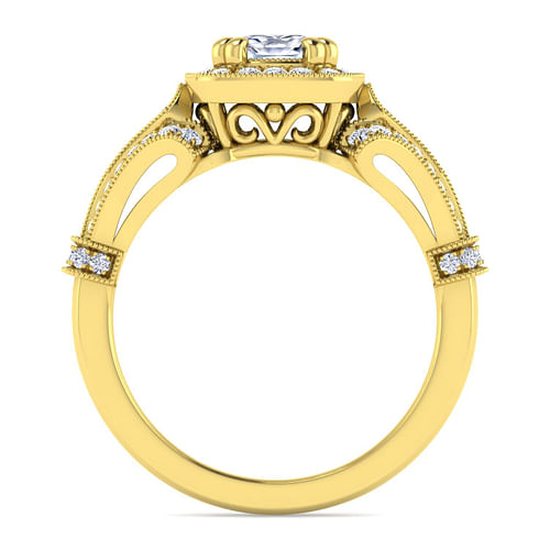 Delilah - Vintage Inspired 14K Yellow Gold Cushion Halo Diamond Engagement Ring - 0.34 ct - Shot 2