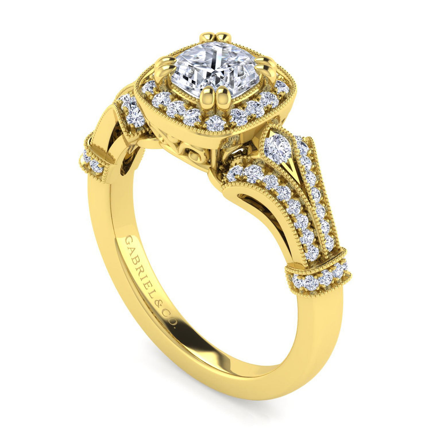 Delilah - Vintage Inspired 14K Yellow Gold Cushion Halo Diamond Engagement Ring - 0.34 ct - Shot 3