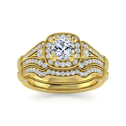Delilah - Vintage Inspired 14K Yellow Gold Cushion Halo Diamond Engagement Ring - 0.34 ct - Shot 4