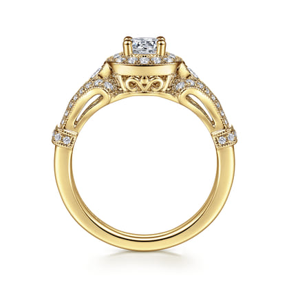 Delilah - Vintage Inspired 14K Yellow Gold Cushion Halo Round Complete Diamond Engagement Ring