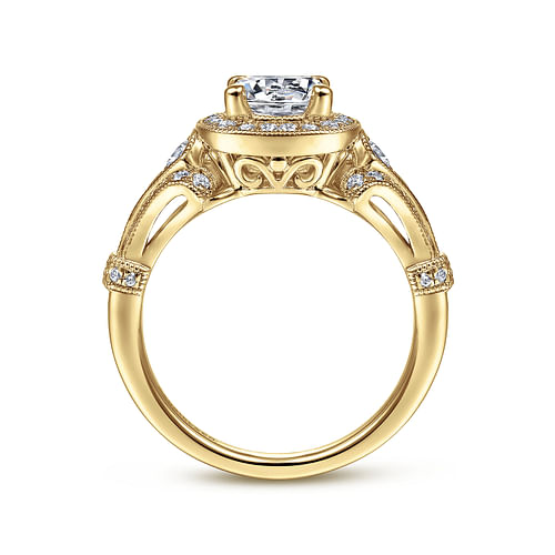 Delilah - Vintage Inspired 14K Yellow Gold Cushion Halo Round Diamond Engagement Ring - 0.39 ct - Shot 2