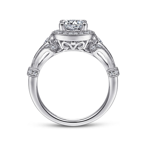 Delilah - Vintage Inspired Platinum Cushion Halo Round Diamond Engagement Ring - 0.39 ct - Shot 2