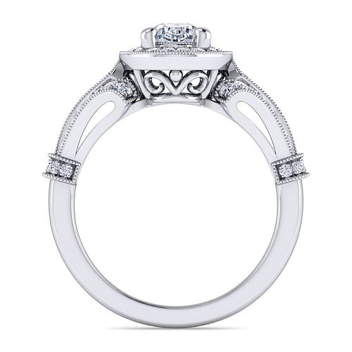 Delilah - Vintage Inspired Platinum Oval Halo Diamond Engagement Ring - 0.38 ct - Shot 2