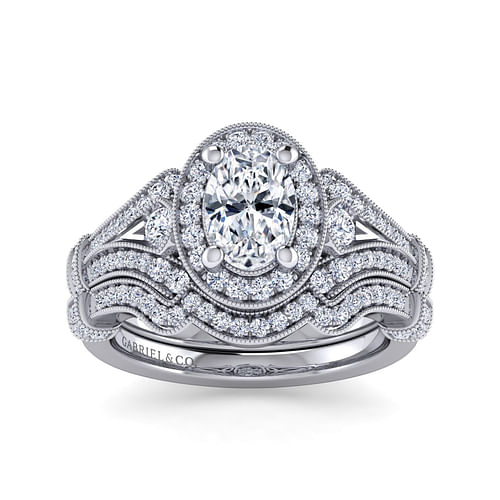 Delilah - Vintage Inspired Platinum Oval Halo Diamond Engagement Ring - 0.38 ct - Shot 4