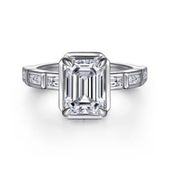 Delphe - 14K White Gold Emerald Cut Diamond Engagement Ring