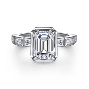 Delphe - 14K White Gold Emerald Cut Diamond Engagement Ring