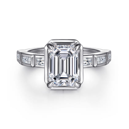 Delphe - 14K White Gold Emerald Cut Diamond Engagement Ring