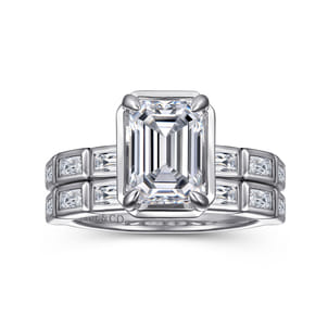 Delphe - 14K White Gold Emerald Cut Diamond Engagement Ring