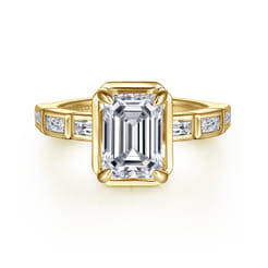 Delphe - 14K Yellow Gold Bezel Prong Emerald Cut Diamond Engagement Ring