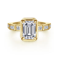 Delphe - 14K Yellow Gold Bezel Prong Emerald Cut Diamond Engagement Ring