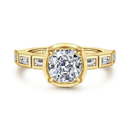 Delphe - 14K Yellow Gold Cushion Cut Diamond Engagement Ring