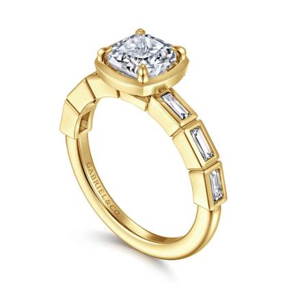 Delphe - 14K Yellow Gold Cushion Cut Diamond Engagement Ring