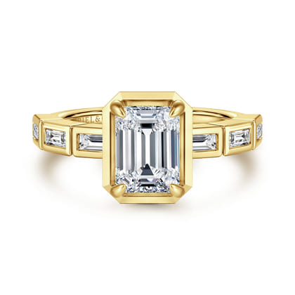 Delphe - 14K Yellow Gold Emerald Cut Diamond Engagement Ring