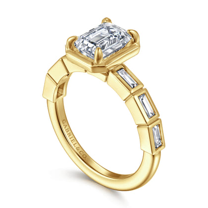 Delphe - 14K Yellow Gold Emerald Cut Diamond Engagement Ring