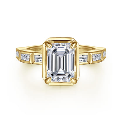 Delphe - 14K Yellow Gold Emerald Cut Diamond Engagement Ring