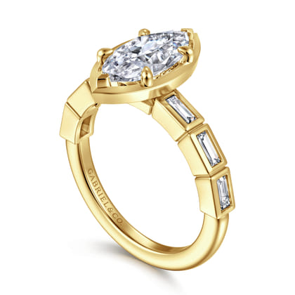 Delphe - 14K Yellow Gold Marquise Shape Diamond Engagement Ring