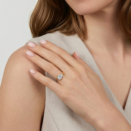 Delphi - 14K Mix of White and Yellow Gold Bypass Oval Engagement Ring