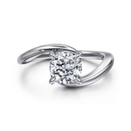 Delphi - 14K White Gold Bypass Cushion Cut Diamond Engagement Ring