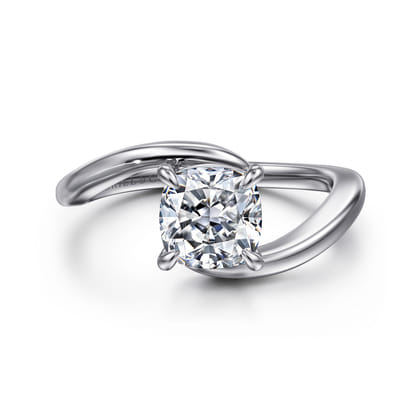 Delphi - 14K White Gold Bypass Cushion Cut Diamond Engagement Ring